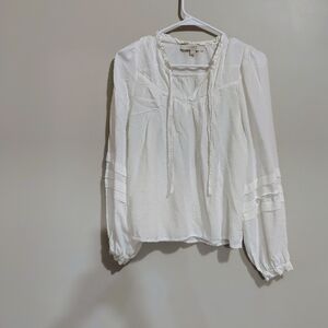 LOFT White Textured Tie-Neck Blouse